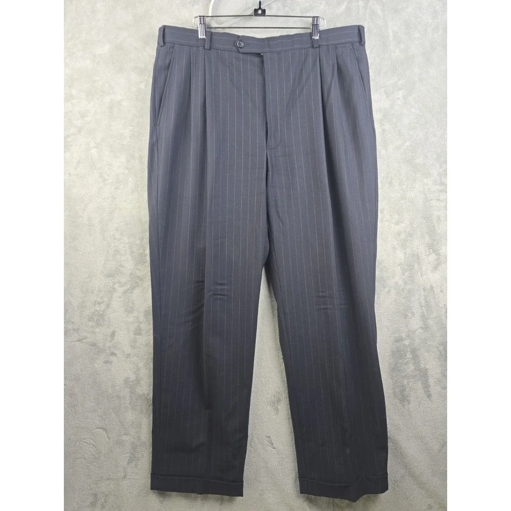Brooks Brothers 346 Stretch Suit Mens 45R 38x31 Dark Gray Pinstripe Wool Vintage